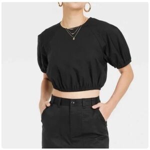 A New Day Poplin Cotton Puff Sleeve Crop Top